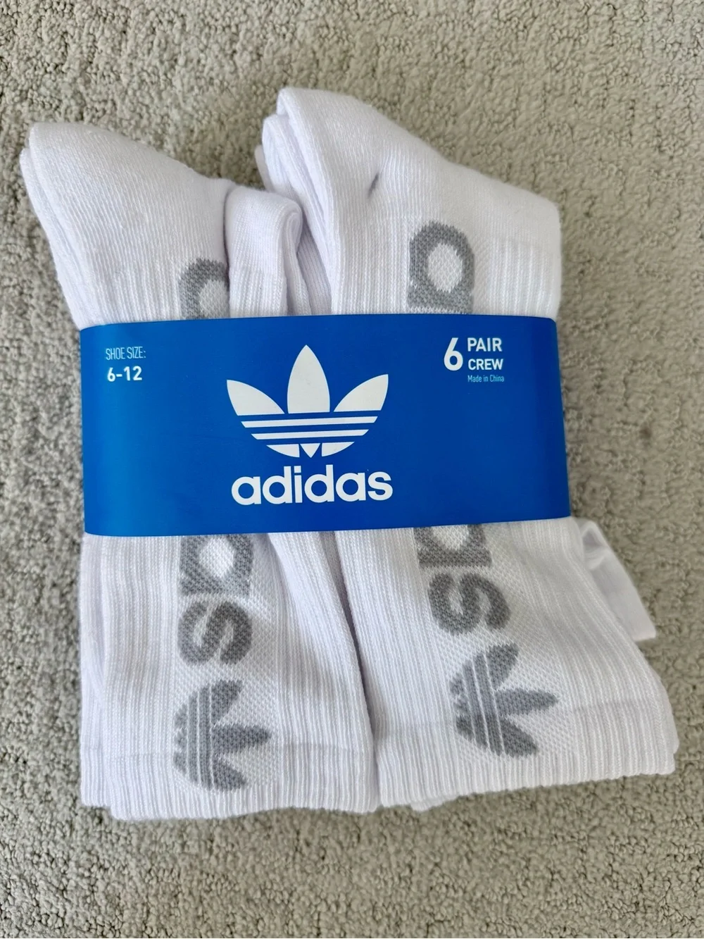 Adidas Men's White Crew Socks - 6 Pair Pack